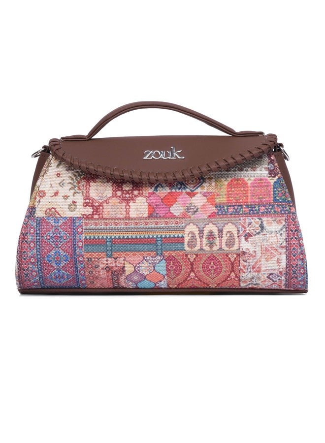 ZOUK Saisha Sling Bag for Women - Vegan Leather with Whip-Stitch Detailing & Detachable Silver | Water-Resistant Stylish Purse | Kutch Gamthi - Image 1